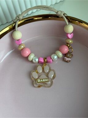 Custom Handmade Pet ID Tag Collar Necklace/ Personalized Resin Paw Print Dog Tag